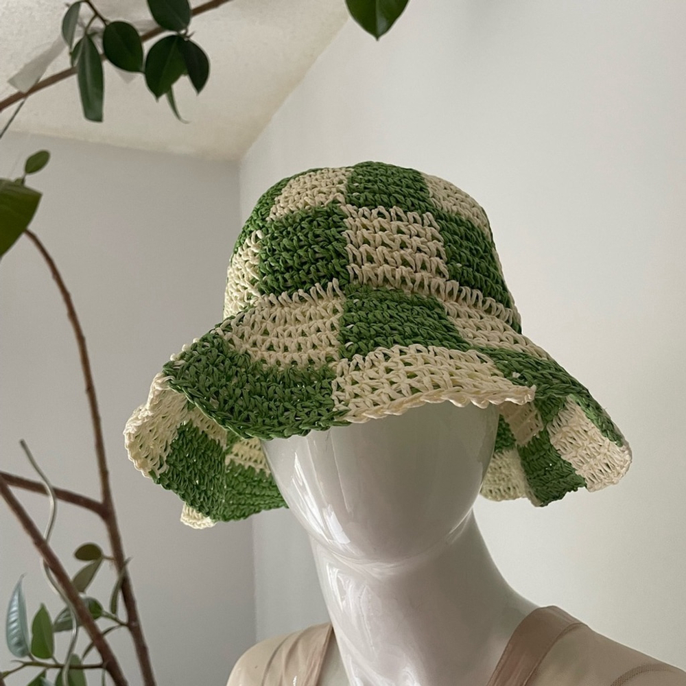anthropologie wyeth Green and White Checkered bucket Hat - Picture 4 of 6